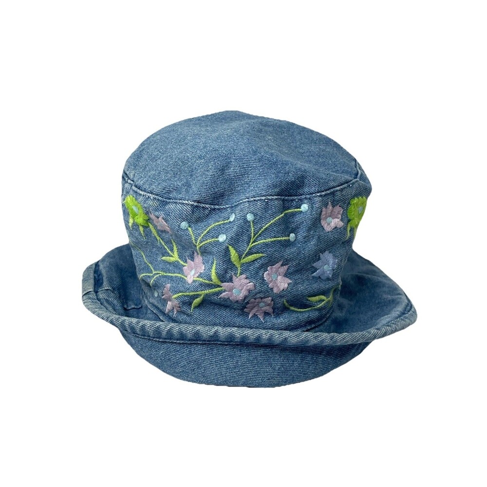 Denim Floral Embroidered Bucket Hat Women's Cottage Core
